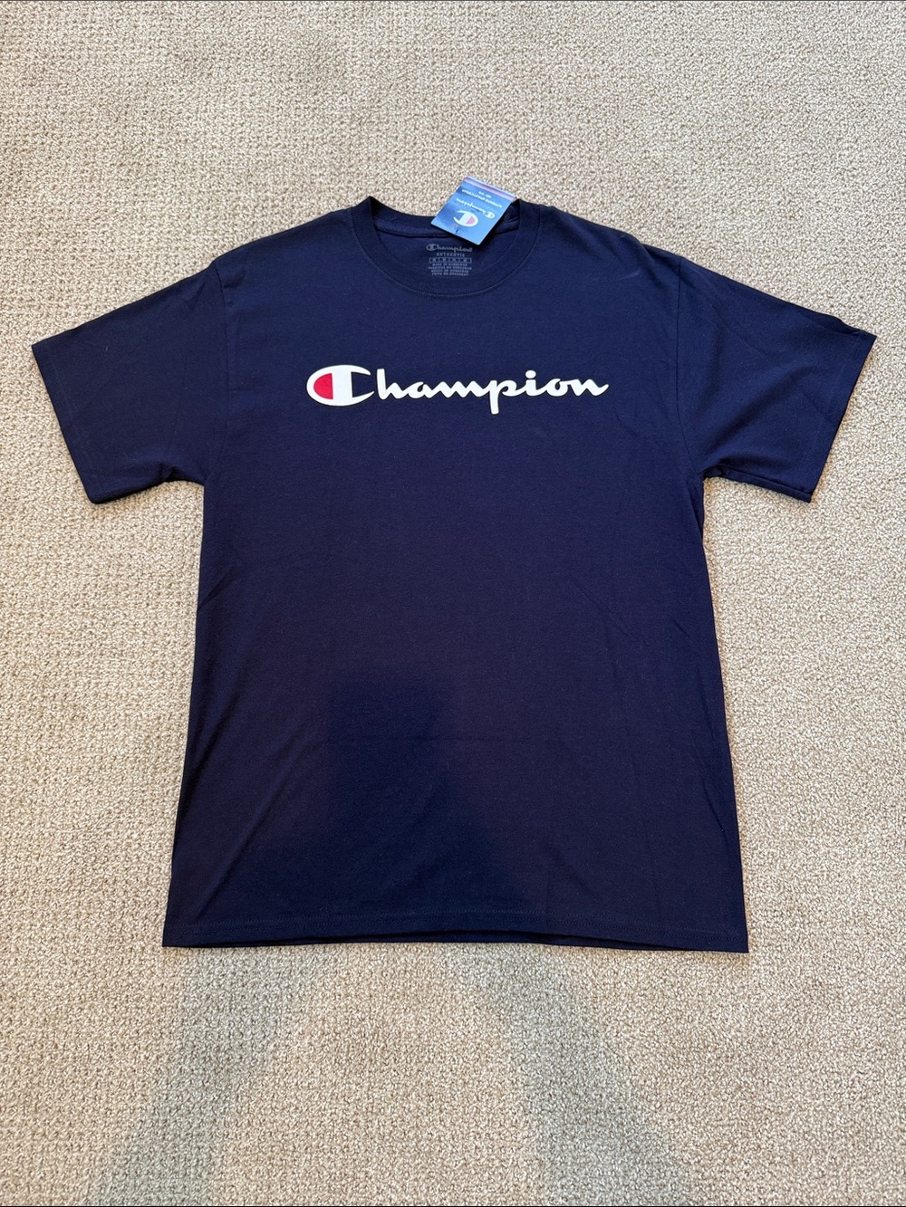 Champion Navy Blue Logo Tee with White Script